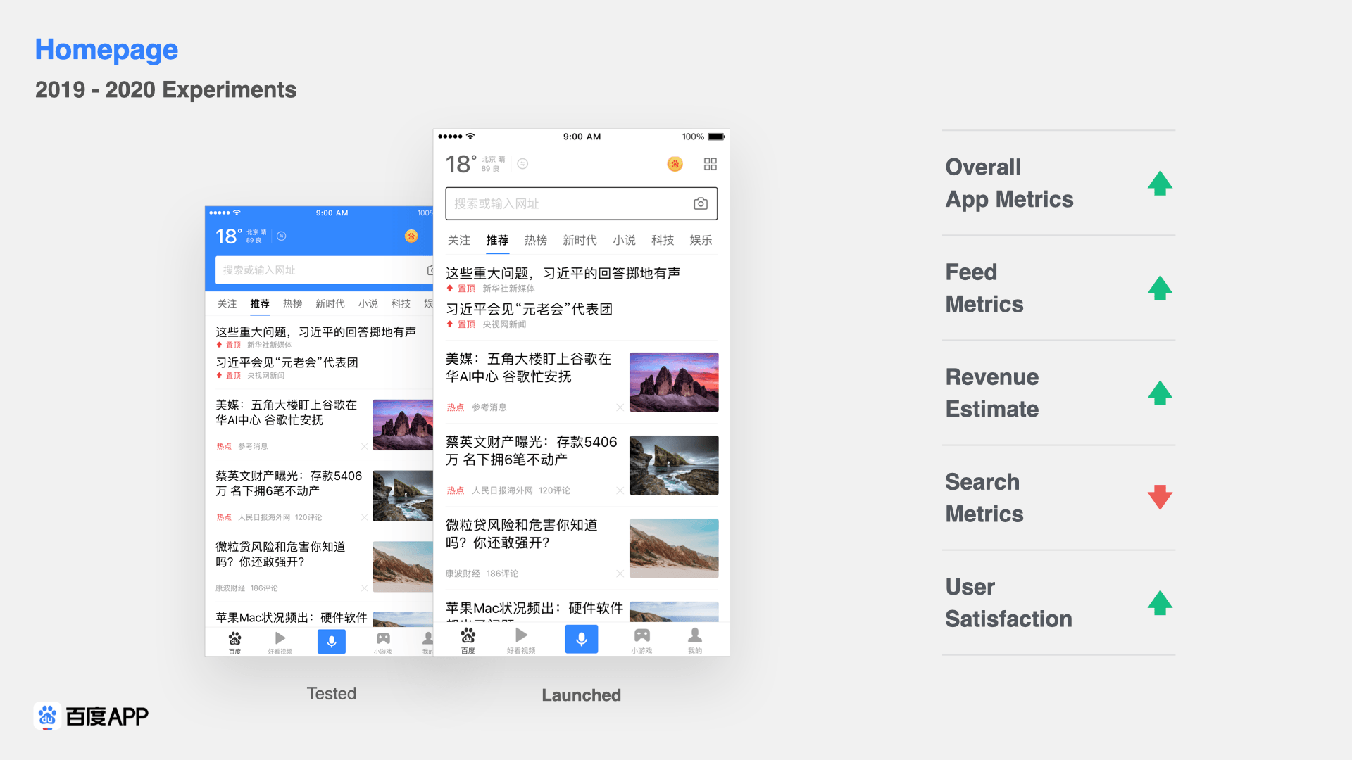 Baidu App homepage redesign from 2019 to 2020